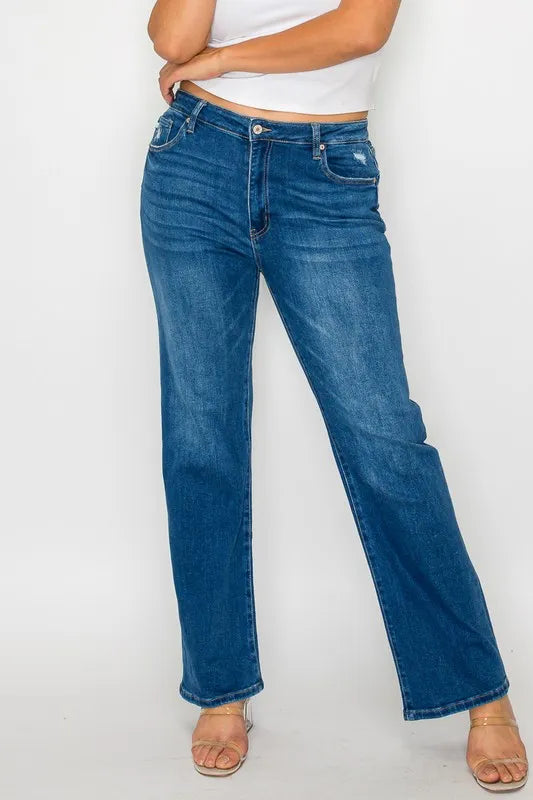 bytos Full Size Cat's Whiskers High Rise Straight Jeans - Jeans Junction Online