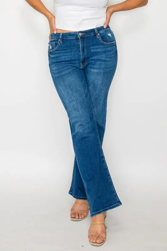 bytos Full Size Cat's Whiskers High Rise Straight Jeans - Jeans Junction Online