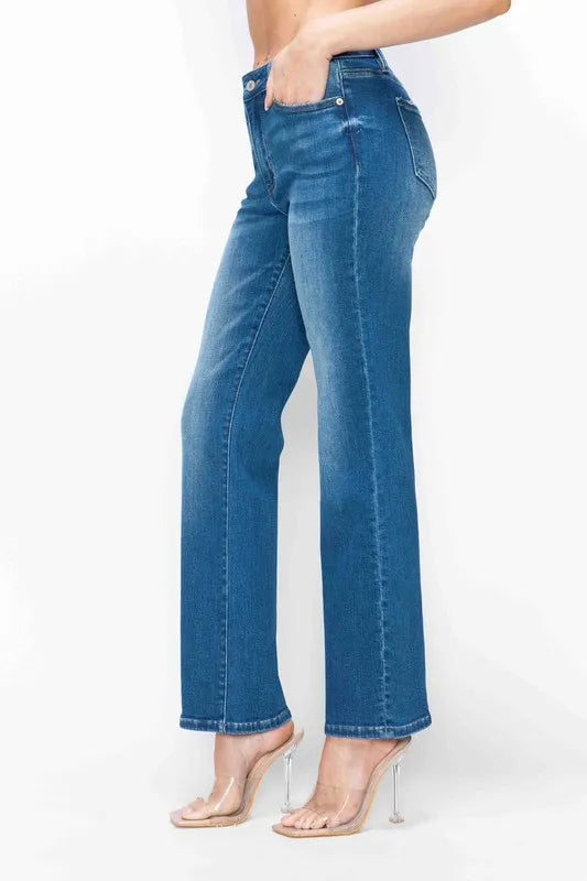 bytos Full Size Cat's Whiskers High Rise Straight Jeans - Jeans Junction Online