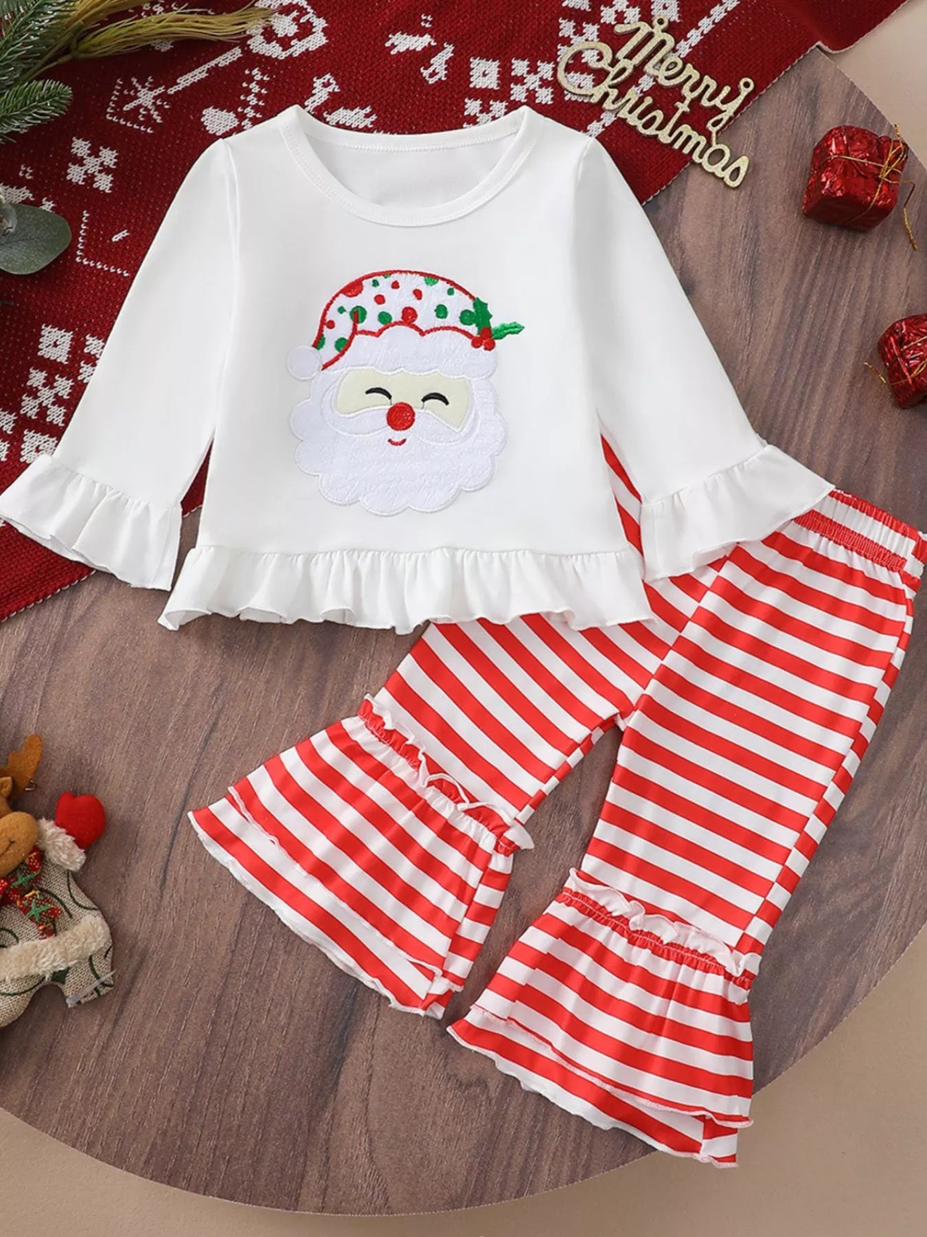 Children's Christmas Ruffle Trim Top and Pants Set
