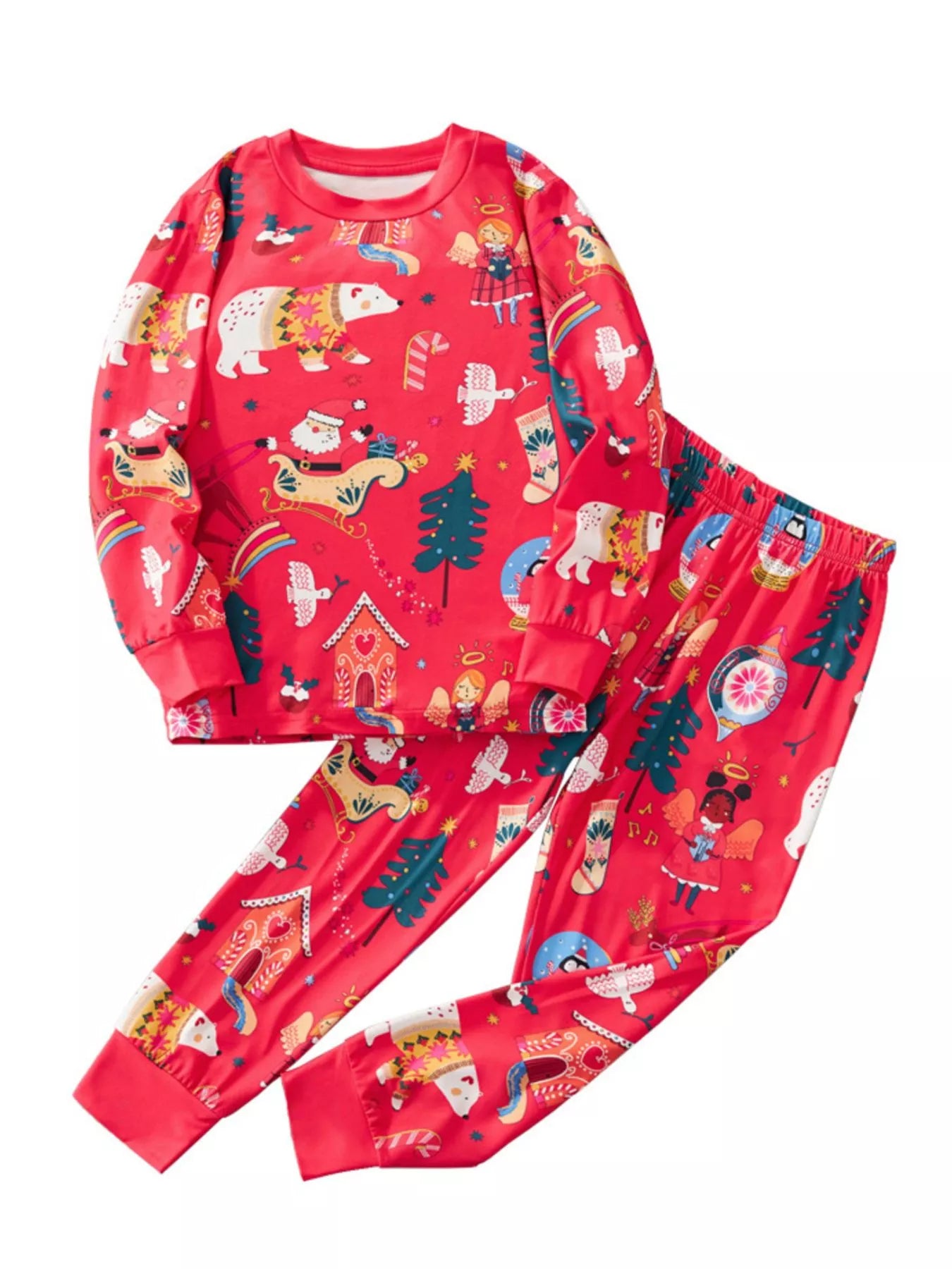 Children's Christmas Print Round Neck Top and Pants Pajama Set