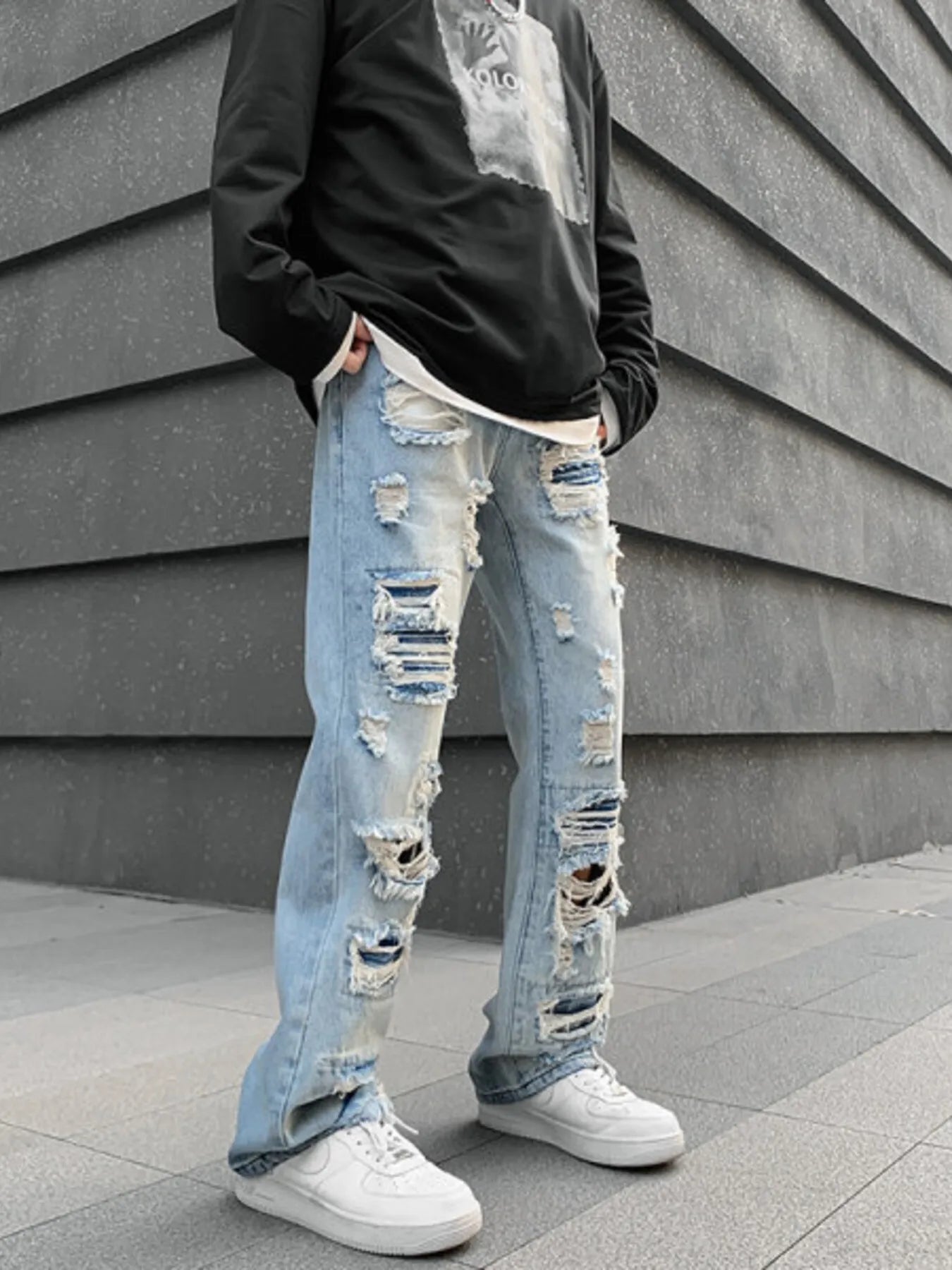 Men's Distressed Wide Leg Jeans - Jeans Junction Online 